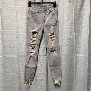 American Eagle Outfitters size‎ 0 Ripped Light Blue Skinny Jeans ankle stretch